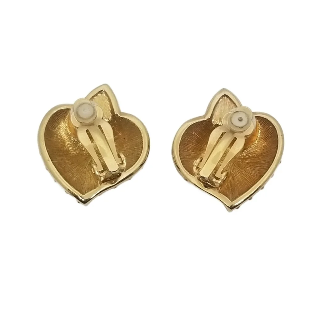 SWAROVSKI VINTAGE 1990s GOLDTONE & PAVE HEART DESIGN CLIP ON EARRINGS